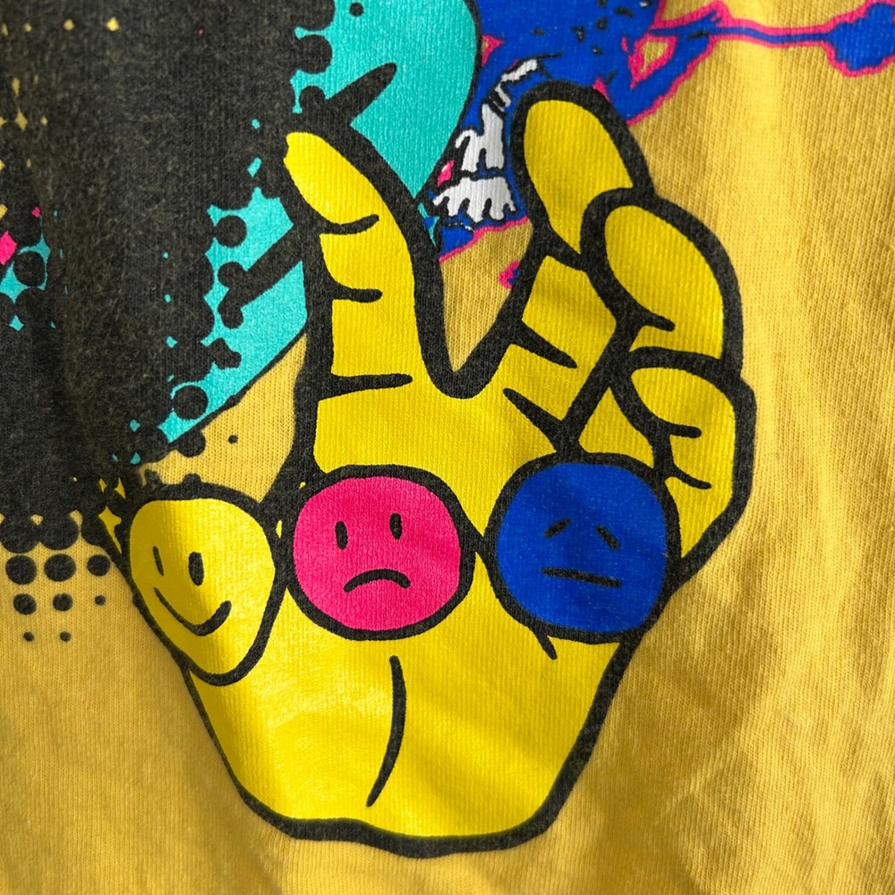 Sugarhill Brainwashed LA Yellow Graphic Print Skull T-Shirt LG Streetwear Trippy - Picture 13 of 13